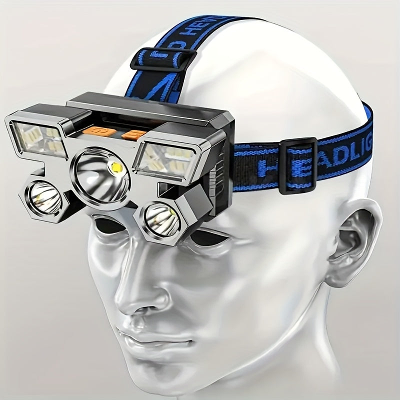 USB Rechargeable Headlamp 2 Pack 5 LED 4 Modes IP44 Waterproof Head Torch for Outdoor Fishing Camping Emergency