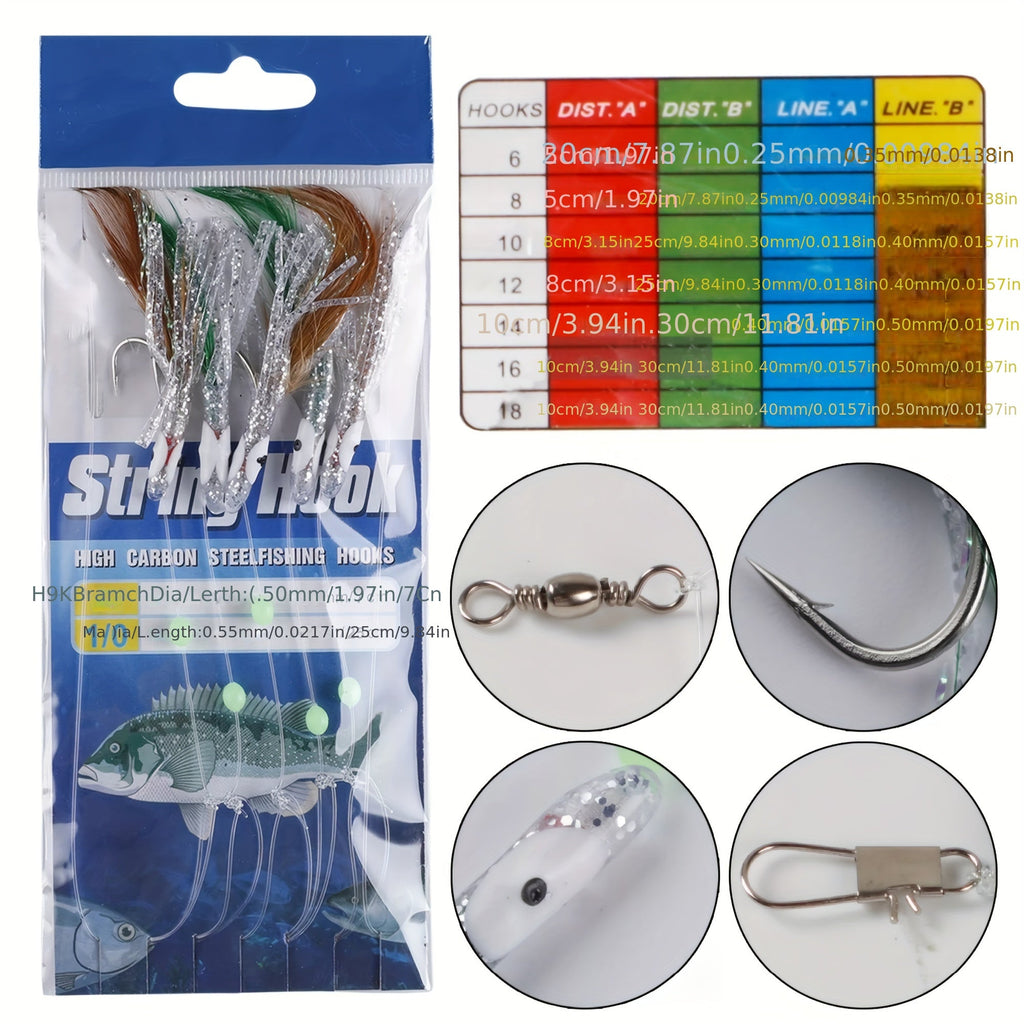 Fishing Rig Set 22 Packs Flasher Lure Bait Rigs - Glow Beads & High Carbon Hooks for Freshwater & Saltwater Trout Bass Salmon Fishing Tackle
