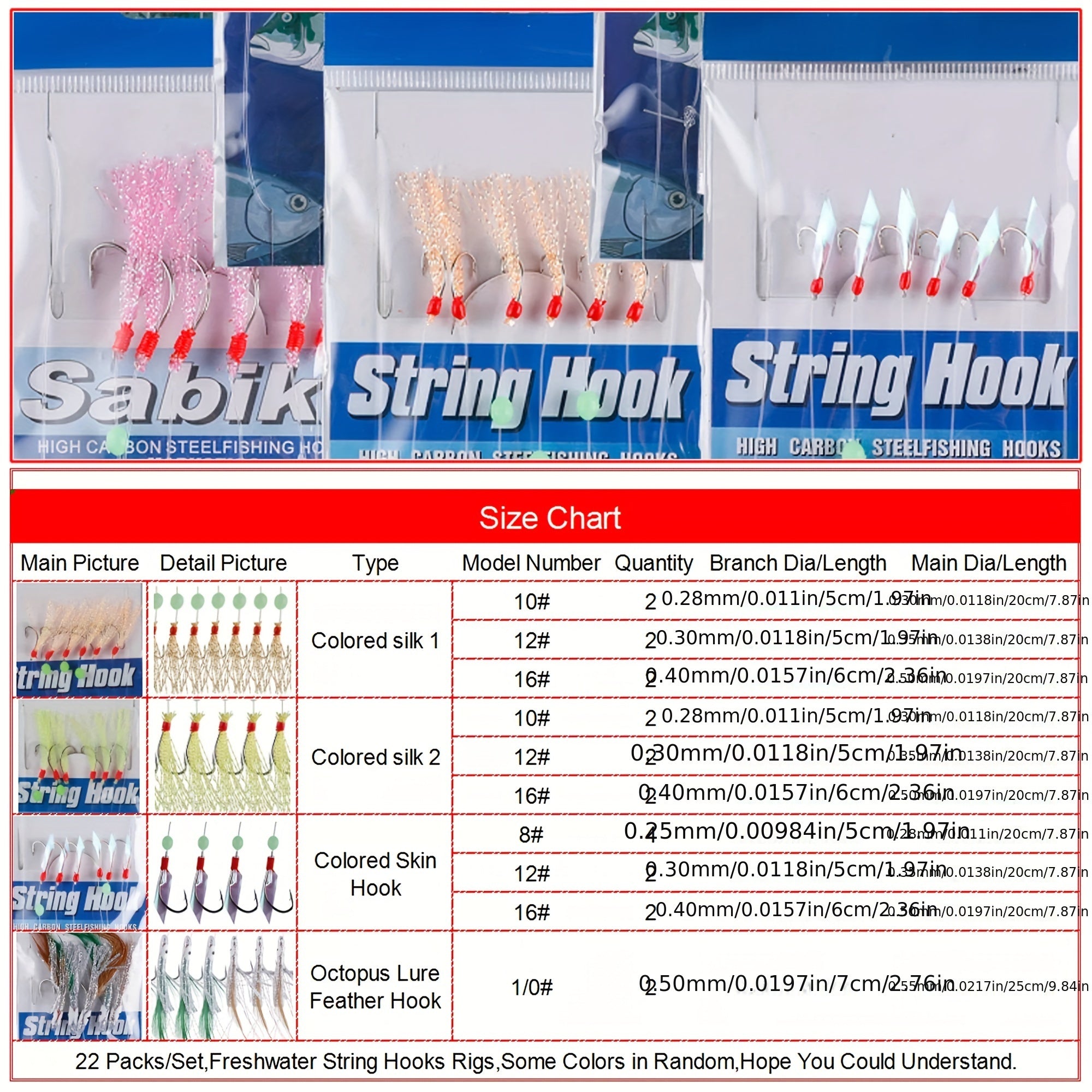Fishing Rig Set 22 Packs Flasher Lure Bait Rigs - Glow Beads & High Carbon Hooks for Freshwater & Saltwater Trout Bass Salmon Fishing Tackle