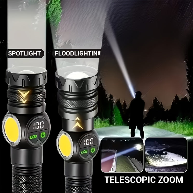High Lumen Tactical Flashlight 2-Pack – COB Side Light, USB Fast Charging, Zoomable, Multiple Modes for Camping, Cycling, Fishing, Emergency & Outdoor Exploration