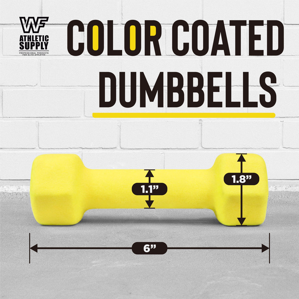 Neoprene Dumbbells Pair with Non-Slip Hex Shape – Color-Coded Hand Weights for Women & Men, Strength Training, Home Gym & Aerobics – 2LB to 15LB Available in Yellow, Green, Red, Blue & Gray