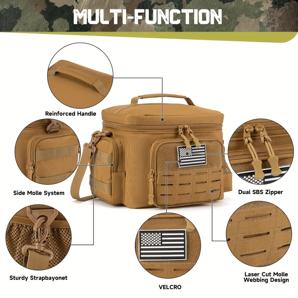 Tactical Insulated Lunch Bag for Men – Expandable Heavy-Duty Cooler Bag with MOLLE Webbing, Leakproof Thermal Lunch Box for Work, Camping, Outdoor Picnic & Hiking – Available in Green, Black & Khaki