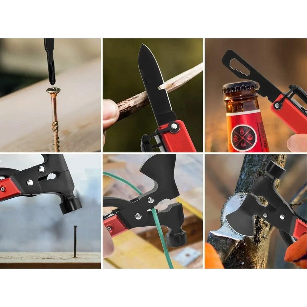 14-in-1 Multi-Tool Hammer Axe Stainless Steel 18cm with Fabric Bag for Camping Hiking Survival Outdoor Gift for Men Dad Boyfriend