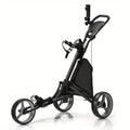 3-Wheel Folding Golf Push Cart Lightweight Aluminum Golf Trolley with Cup Holder Umbrella Holder Scoreboard Storage Bag Foot Brake Adjustable Handle for Golf Clubs