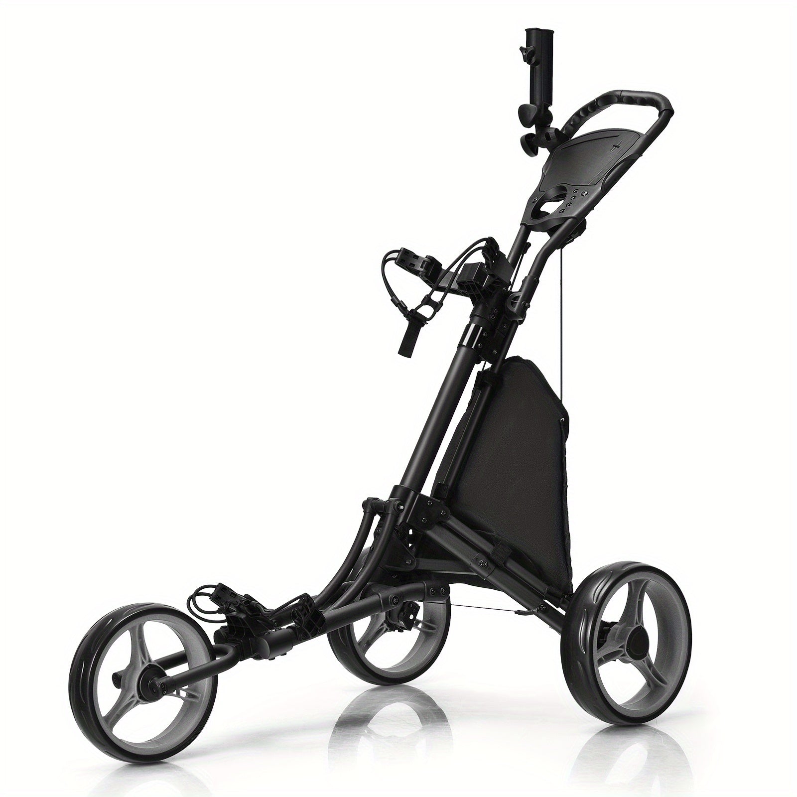 3-Wheel Folding Golf Push Cart Lightweight Aluminum Golf Trolley with Cup Holder Umbrella Holder Scoreboard Storage Bag Foot Brake Adjustable Handle for Golf Clubs