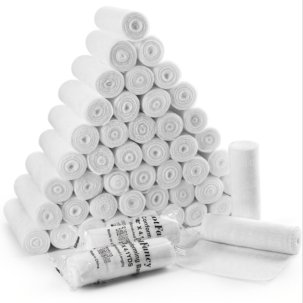 Stretch Gauze Bandage Roll 48 Count Individually Wrapped - 4 Inch x 4 Yards Latex Free Conforming Gauze Wrap for First Aid, Wrist, Knee, Wound Care, Hemostasis & Outdoor Emergency Medical Supplies