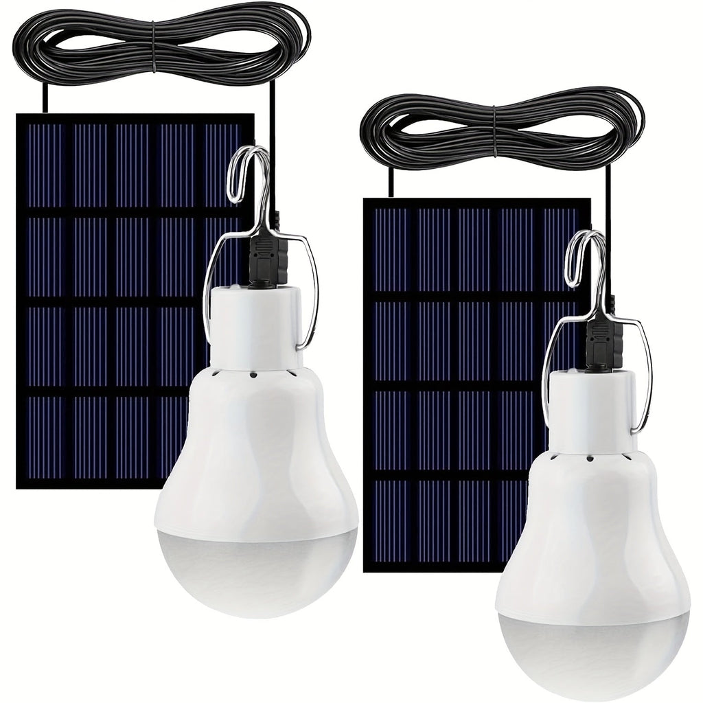Outdoor Solar Light Bulb with 3.5M Cable – 110 Lumen 12 LED, 800mAh Rechargeable, 6000K Daylight, Portable Hanging Lamp for Garden, Yard, Garage, Chicken Coop & Tent Camping, 2/4 Pack