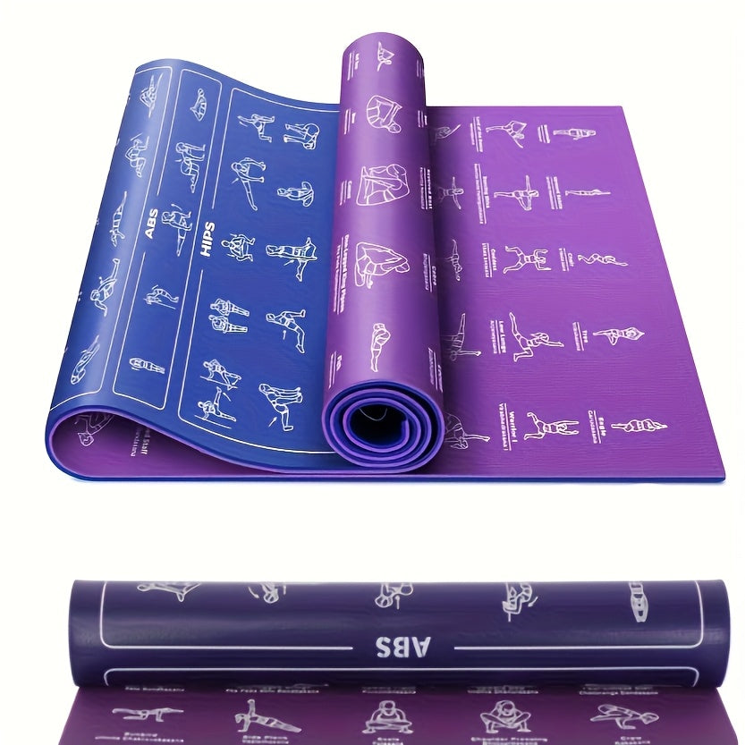 Yoga Mat with 75 Yoga Pose Illustrations & Side Storage Bag – Non-Slip Extra Thick Flexible Durable Exercise Mat for Beginners Men Women – 75 Stretching Actions Cute Printed Yoga Mat