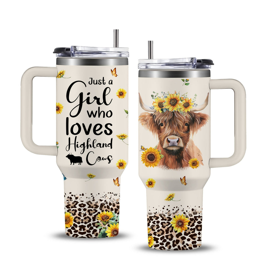 40oz Stainless Steel Tumbler with Handle and Lid - Cow Print Insulated Travel Cup for Hot & Cold Drinks, Double Wall Vacuum Tumbler for Camping, Sports & Outdoor Use, Cute Cow Lover Gift for Birthday & Holiday
