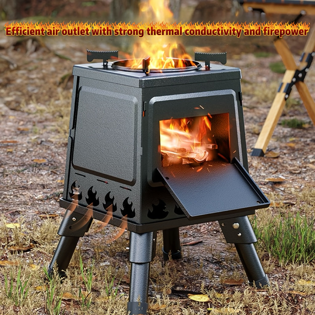 Wood Burning Campfire Stove – Heavy Duty Outdoor Camp Stove with Sturdy Legs & Air Vents for Hiking Backpacking Picnic BBQ Travel