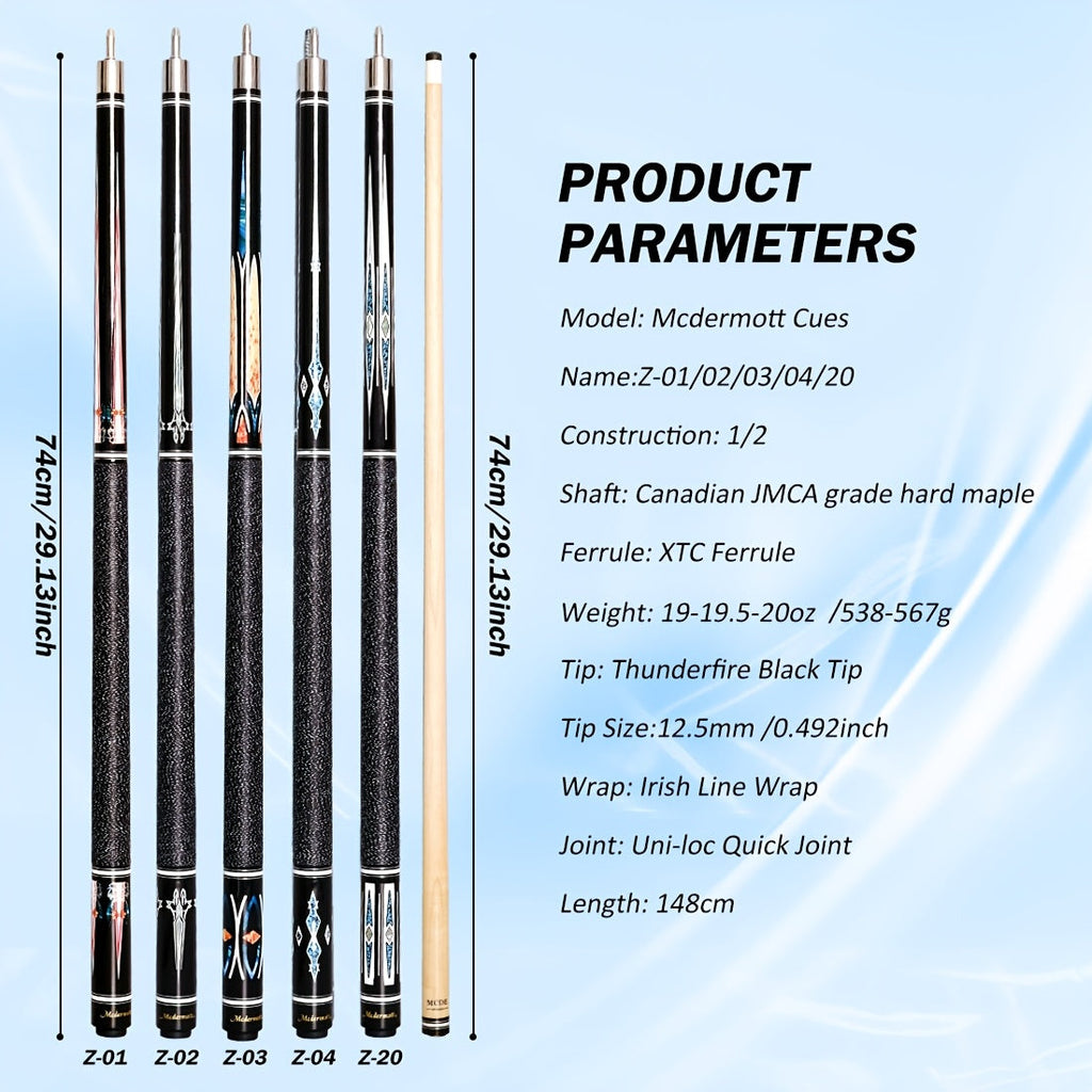2-Piece Pool Cue 58 Inch – Grade A Canadian Maple, 12.5mm Low Deflection Shaft, Multi-Layer Leather Tip, Irish Linen Wrap – Professional Billiard Stick for Players