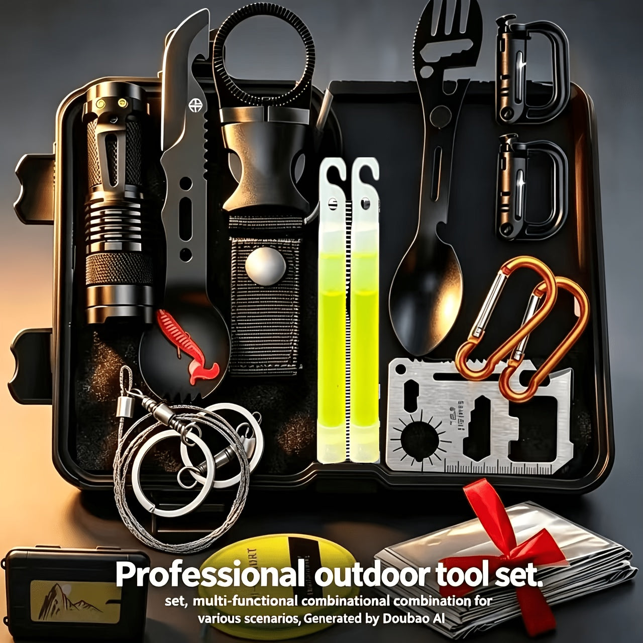 Outdoor Camping Emergency Survival Kit Black Box | Portable Camping Gear Essentials Set | Wilderness Survival Tools Gift for Men Who Love Outdoor Exploration & Adventure