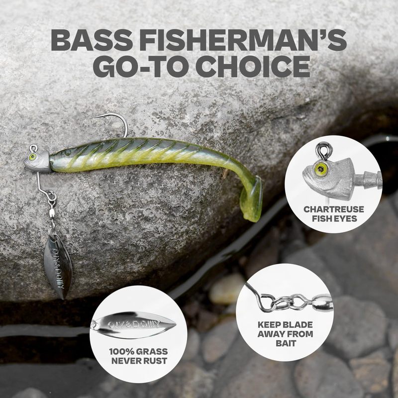 Underspin Jig Heads 6-Pack with 100% Brass Blade – Never Rust Rotating Spinner Jig for Bass & Saltwater Fishing – 3/16oz, 1/4oz, 3/8oz, 1/2oz – Flash & Vibration Swimbait Head