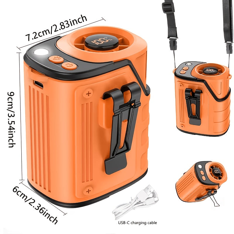 Portable Waist Fan 4-in-1 Neck Fan with Flashlight Power Bank Large Battery for Outdoor Camping Hiking Sports EDC