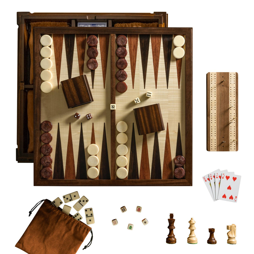 Heirloom Board Game: 7-in-1 (Chess, Checkers, Backgammon, Cribbage, Poker Dice, Cards, Dominoes)