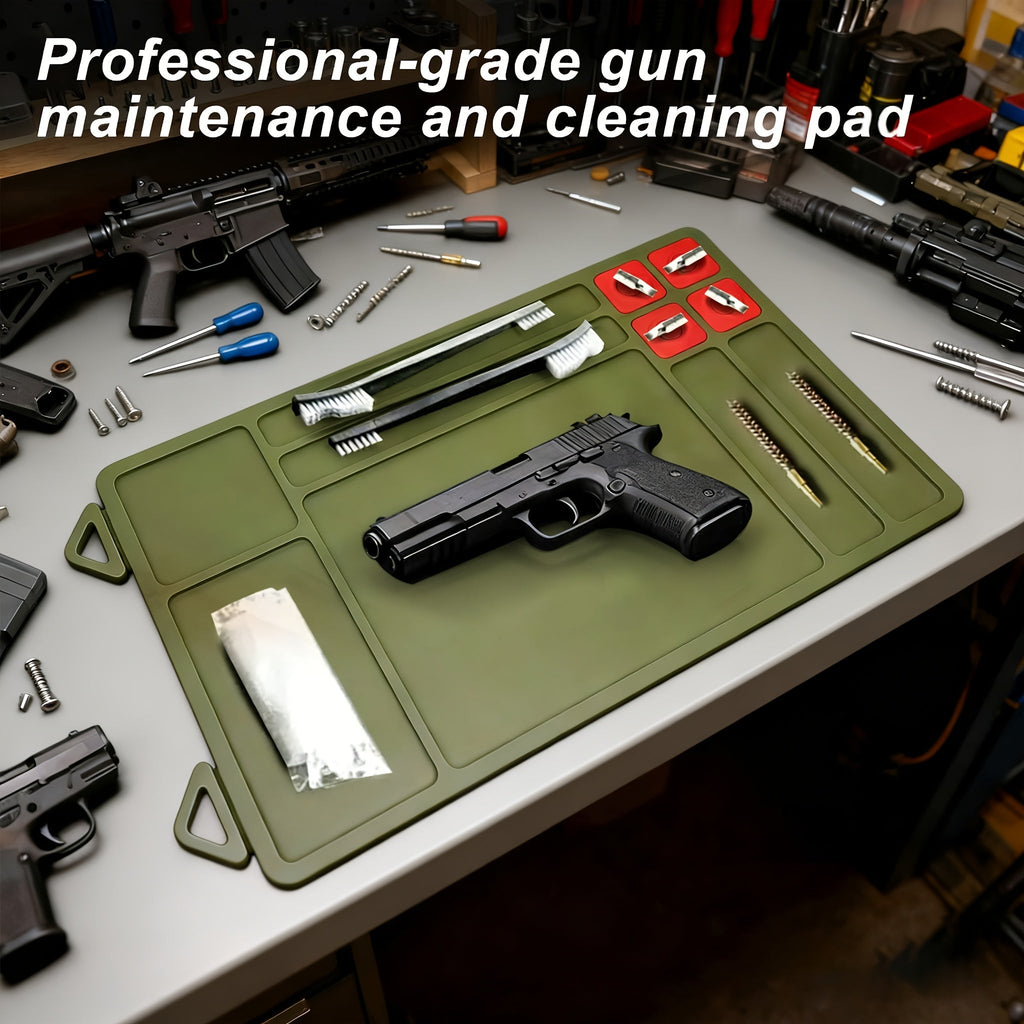 Gun Cleaning Mat with Magnetic Parts Tray – Heavy Duty Non-Slip Rubber Solvent-Resistant Pad for Pistol Rifle Handgun Maintenance, Easy-Clean Silicone Surface Gunsmith Work Mat