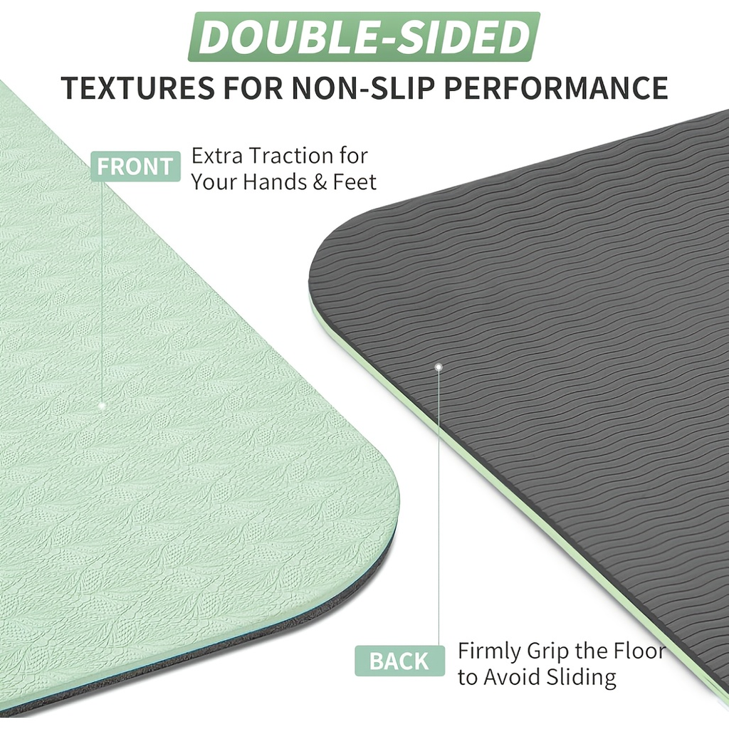 TPE Yoga Mat Non-Slip 72 x 24 Inch – Eco-Friendly Exercise Mat with Carrying Strap for Women & Men, Extra Thick Cushioning for Yoga, Pilates, Stretching & Floor Workouts