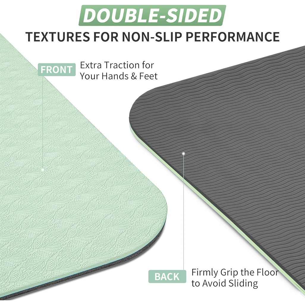 TPE Yoga Mat Non-Slip 72 x 24 Inch – Eco-Friendly Exercise Mat with Carrying Strap for Women & Men, Extra Thick Cushioning for Yoga, Pilates, Stretching & Floor Workouts