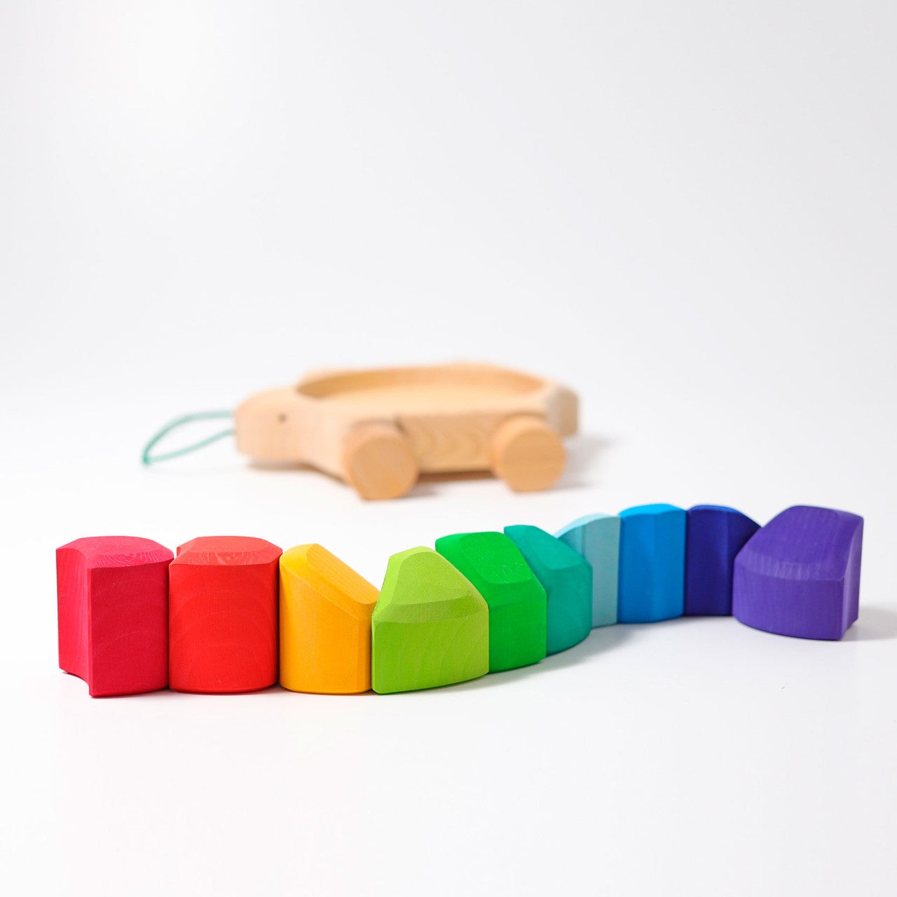 Grimm's Rainbow Turtle Pull-Toy and Building Blocks