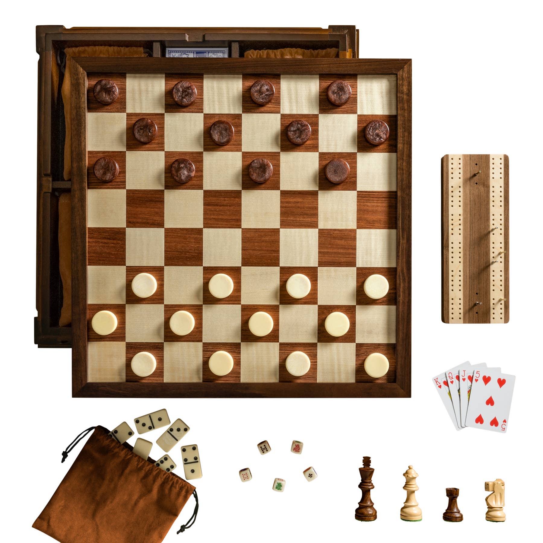 Heirloom Board Game: 7-in-1 (Chess, Checkers, Backgammon, Cribbage, Poker Dice, Cards, Dominoes)