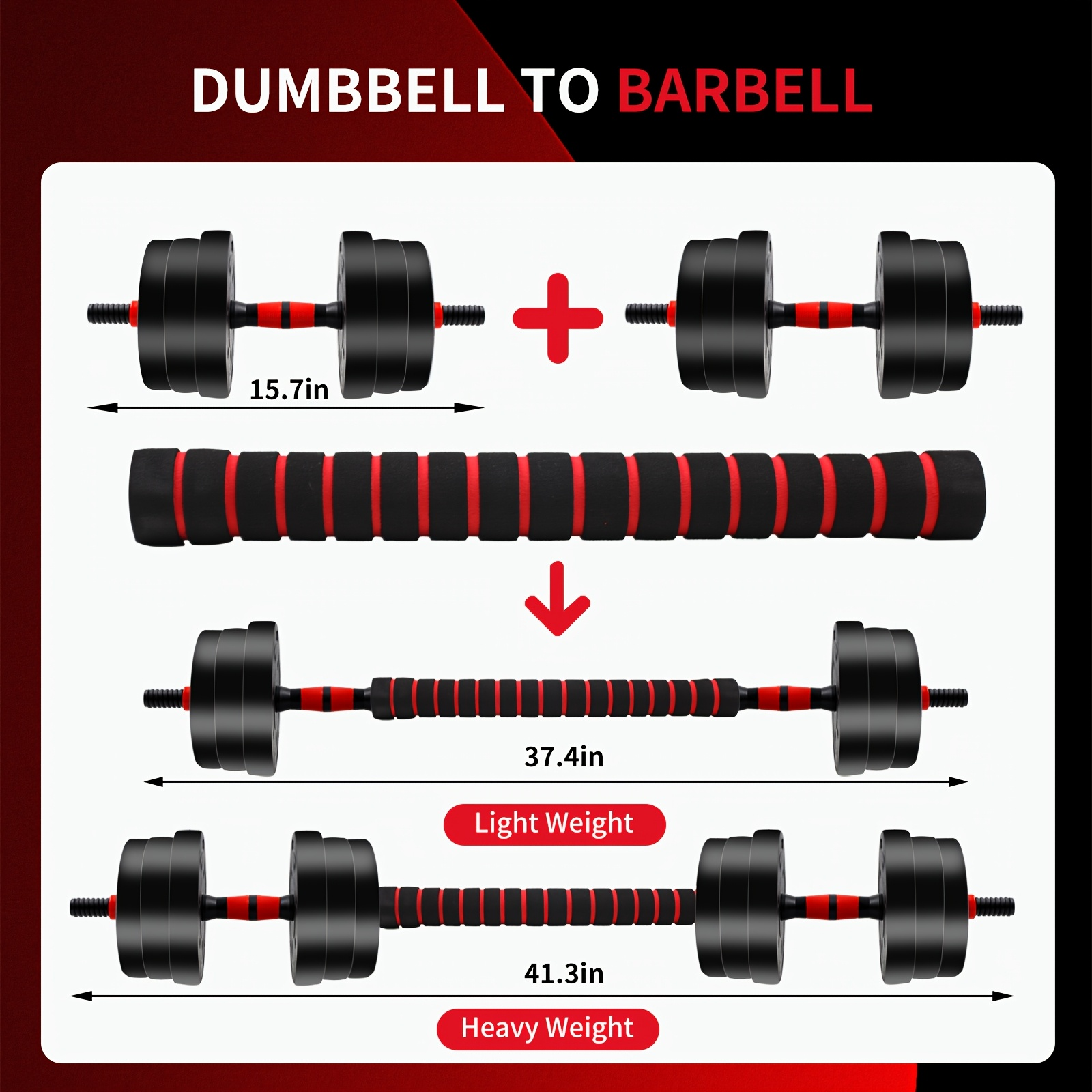 Adjustable Dumbbell Set 44lb | Men Women Free Weight Barbell with Thick Connecting Bumper Plates | Home Gym Strength Training Equipment Combo for Fitness Workout Black