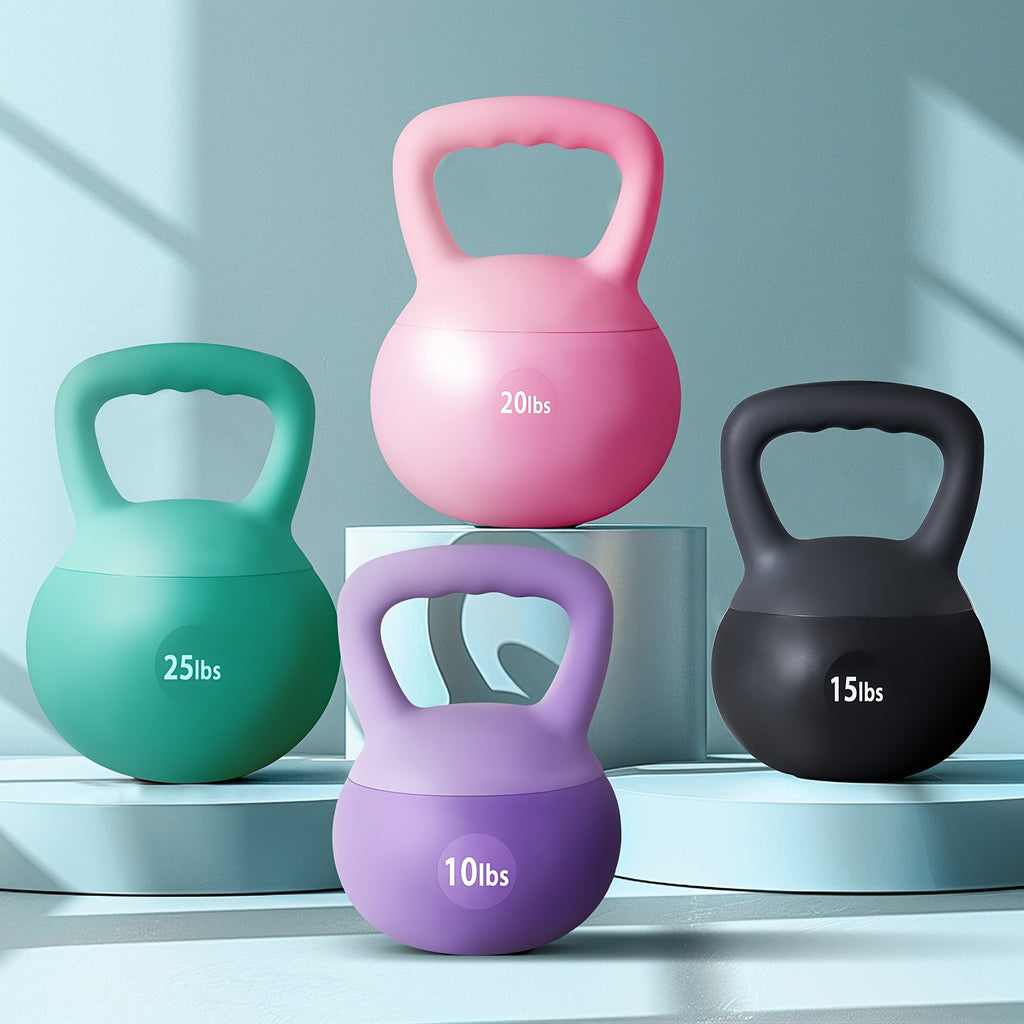 Soft PVC Kettlebell Iron Sand Filled – Wide Non-Slip Handle, 10 to 25 lbs, Safe for Home Use – Strength Training Weights for Women & All Fitness Levels, 4 Colors
