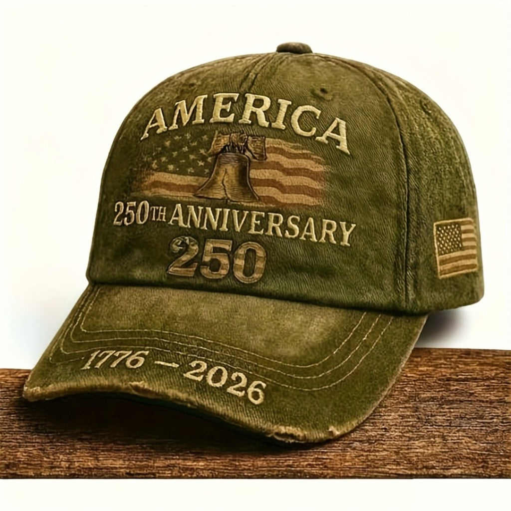 250th Anniversary Patriotic Baseball Cap USA Embroidered – Adjustable Vintage American Flag Hat for Men Women, Unisex Independence Day Gift, History Enthusiast Festive Cap, Single or 3-Piece Set