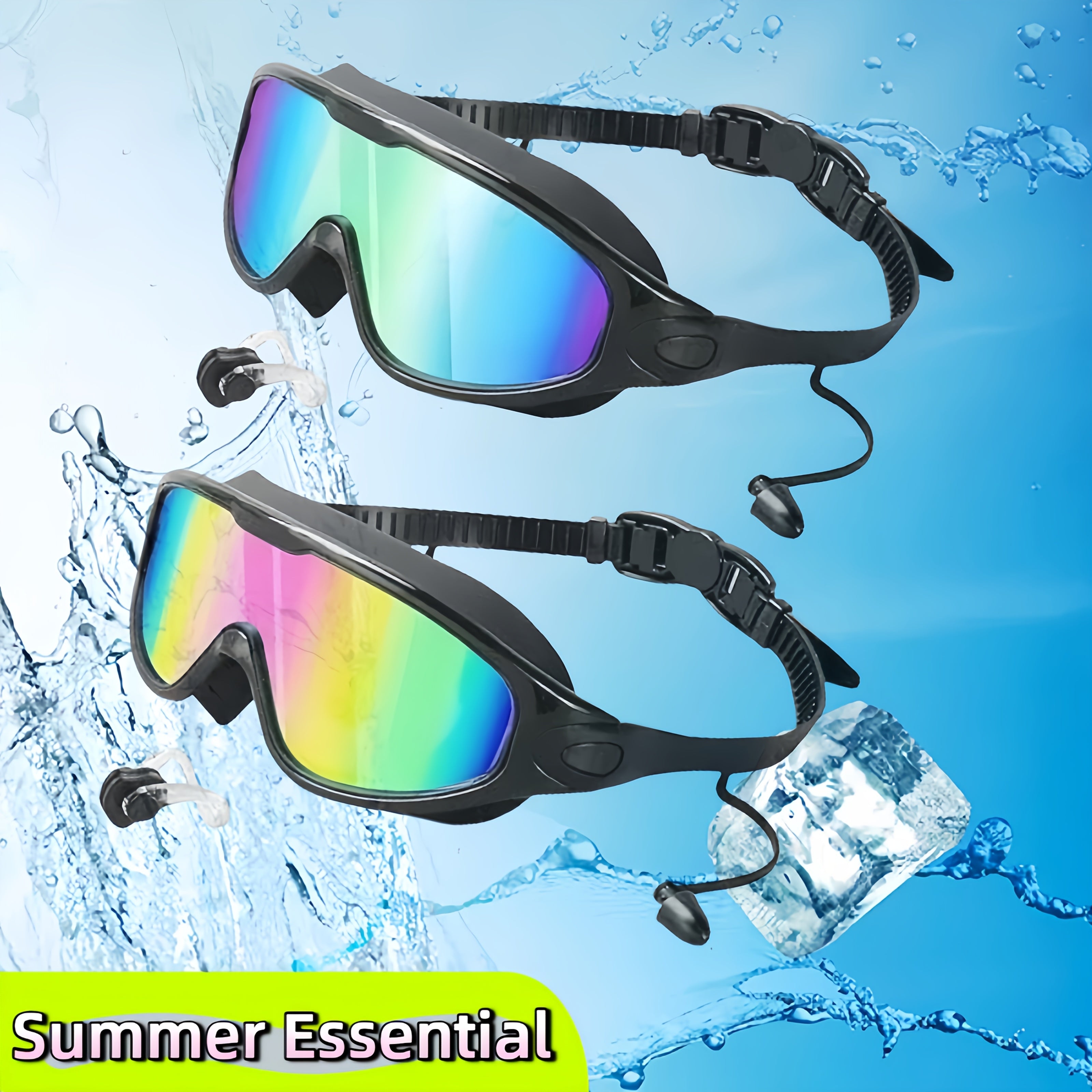 Anti-Fog Swimming Goggles Set – UV Protection, Earplugs & Nose Clip