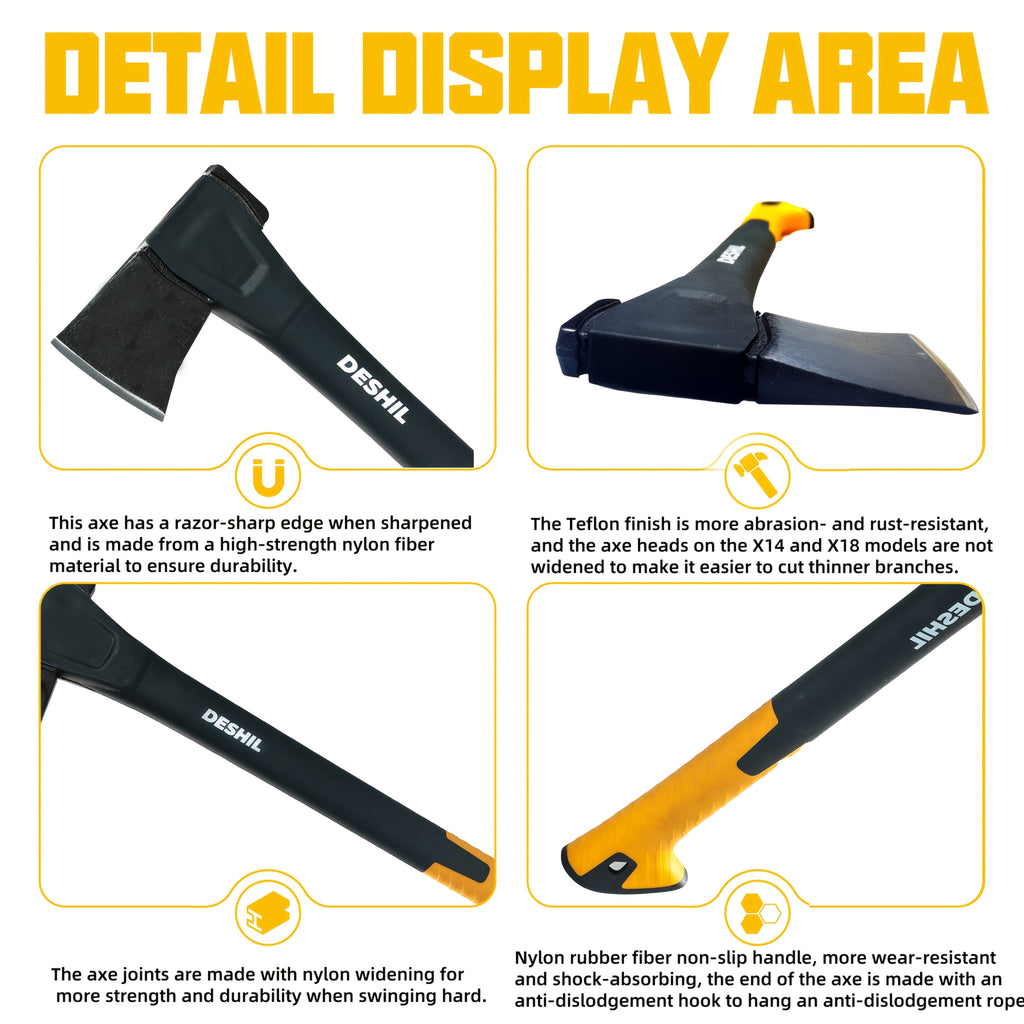 Carbon Steel Camping Hatchet Wood Splitting Axe – Teflon-Coated Forged Steel Blade, Shock-Absorbing Fiber Handle, Anti-Rust & Non-Slip, 4 Sizes (14"/18"/24"/28") for Camping, Firewood & Gardening