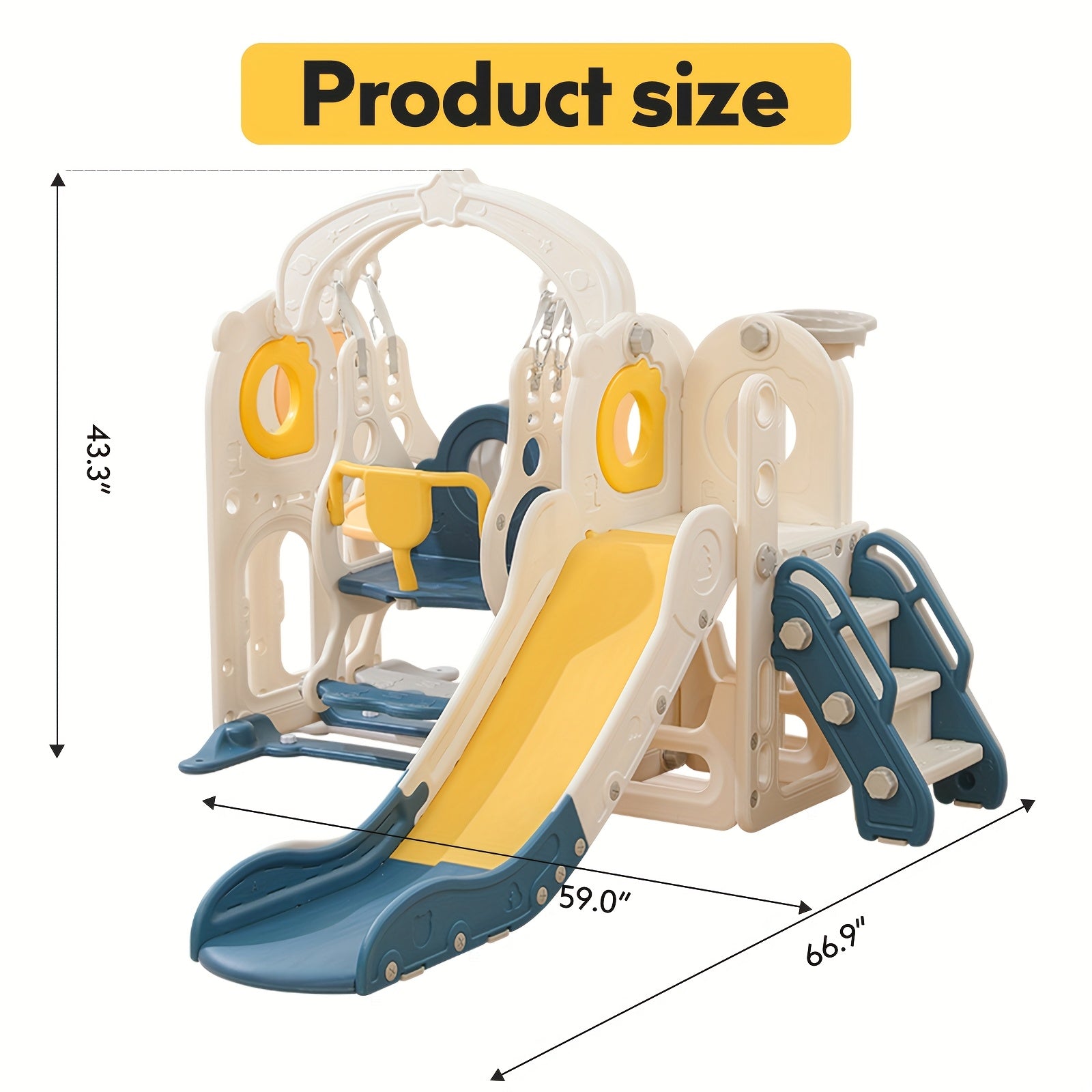 5-in-1 Toddler Slide with Basketball Hoop L-Shaped Freestanding Kids Indoor Outdoor Slide for Toddlers Ages 1-3 Boys Girls Birthday Playground Toy