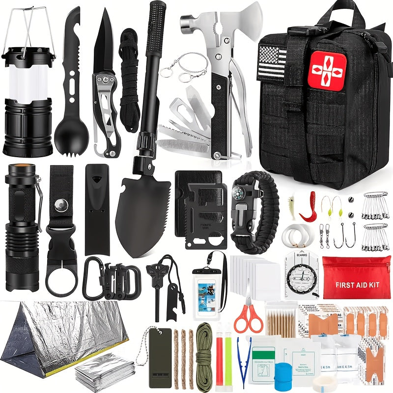 258-Piece Outdoor Survival Kit with Igniter Compass Multi-Tool Professional Camping Gear for Men Hiking Hunting Emergency Khaki Army Green Red Beige Camo