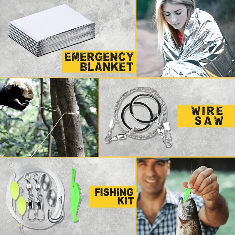 258-Piece Professional Survival Kit with Fire Starter Compass Multi-Tool for Men Camping Hiking Outdoor Exploration Emergency Preparedness Gift