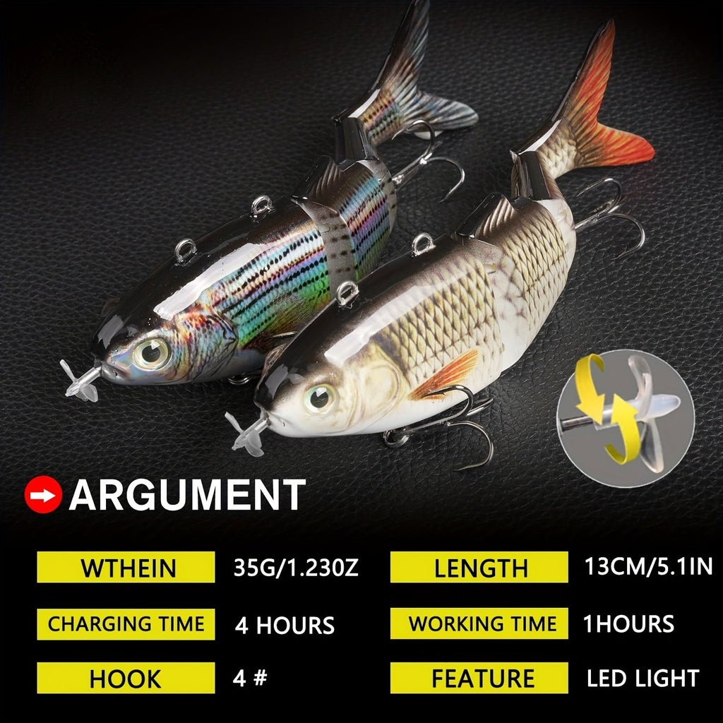 Electric Robotic Swimbait with USB Rechargeable LED Light – Multi-Jointed Wobbler Swimming Fishing Bait, Realistic Robot Fish Lure for Bass Pike Perch, Ice Fishing & Winter Fishing Gift for Men