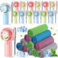 Portable Cooling Towel & Handheld Fan Set 24-Pack – Mini Ice Towels with Fans for Sports, Gym, Yoga, Travel & Camping, Multicolor Reusable Chilling Cloth & Fan Combo, Summer Heat Relief Kit