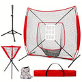 Baseball Practice Net 7x7ft – Complete Hitting & Pitching Training Set with 12 Baseballs, Bow Frame, Batting Tee, and Tote Bag, Portable Backyard Softball Throwing Net for Kids & Adults