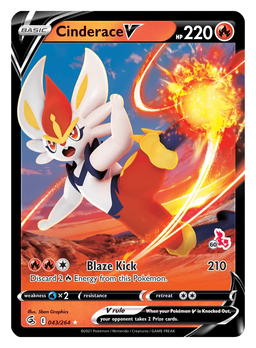 Cinderace V (043/264) (Cinderace Stamp #60) [Battle Academy 2022]
