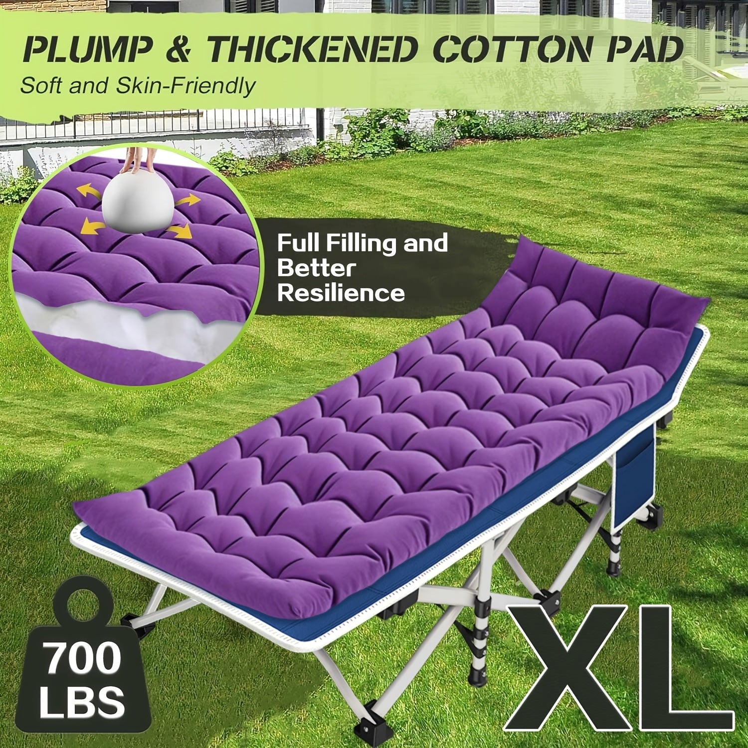XXL Folding Camping Cot with Mattress - Extra Wide 27" & 32" Heavy Duty Sleeping Cot for Adults, 1200D Oxford Portable Camp Bed with Carry Bag | Outdoor Hiking Backpacking Guest Bed