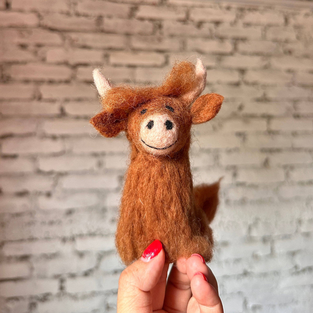 Felt Finger Puppet: Highland Cow