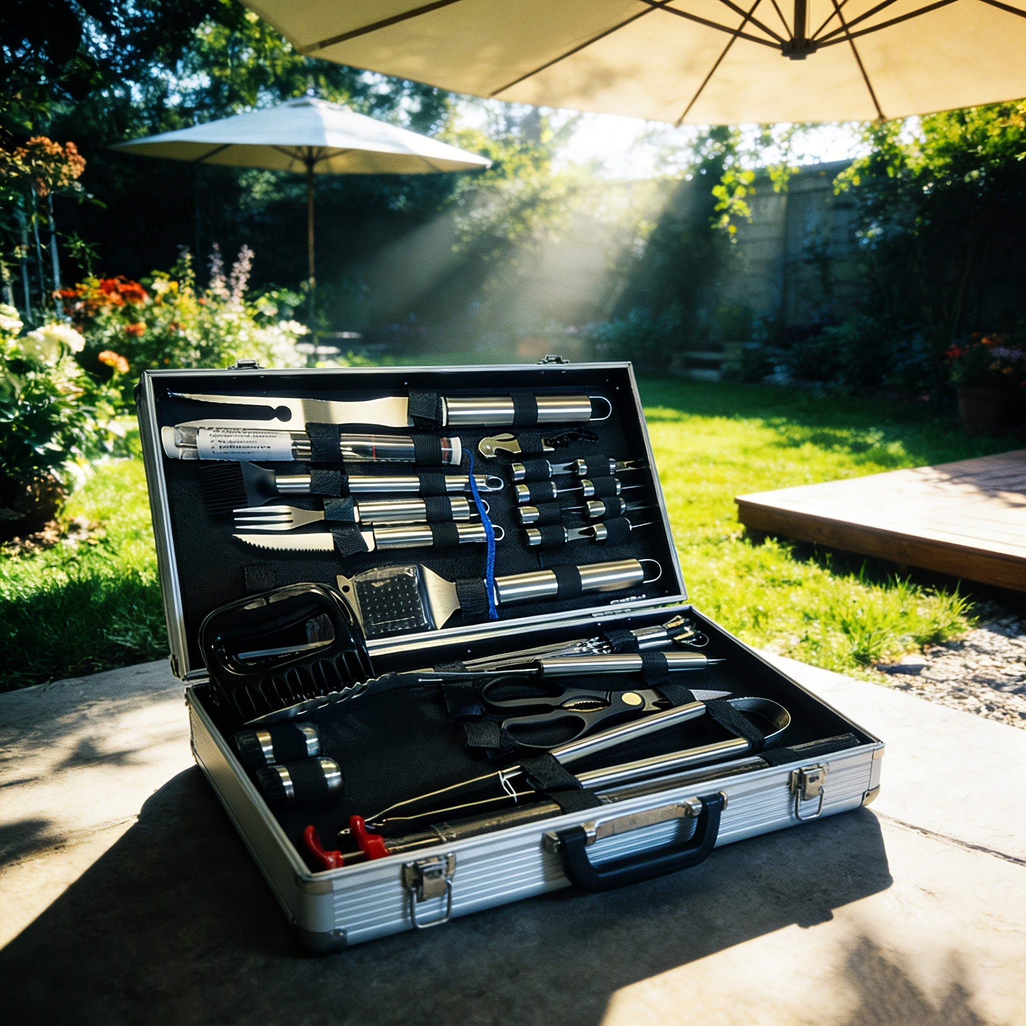 BBQ Griddle Tool Set with Aluminum Case, Oversized Spatula, Griddle Cover & Grill Scraper, Portable Outdoor Grilling Kit for Camping Parties Family Gatherings