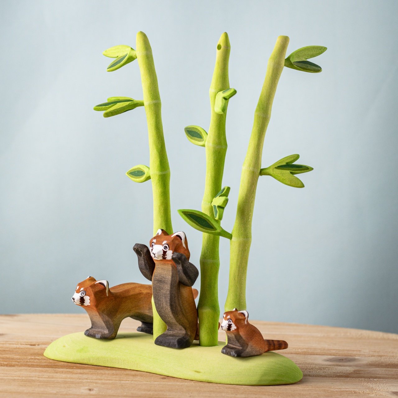 Bumbu Handmade Wooden Red Panda Family with Bamboo Set