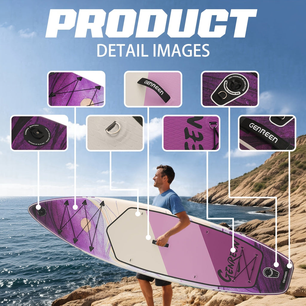 11ft SUP Board Inflatable Stand Up Paddle Board – Non-Slip Deck, Wide Stance, Heavy-Duty for Adults Beginners Experts, Yoga Fishing Lake Ocean River, Travel Backpack Included