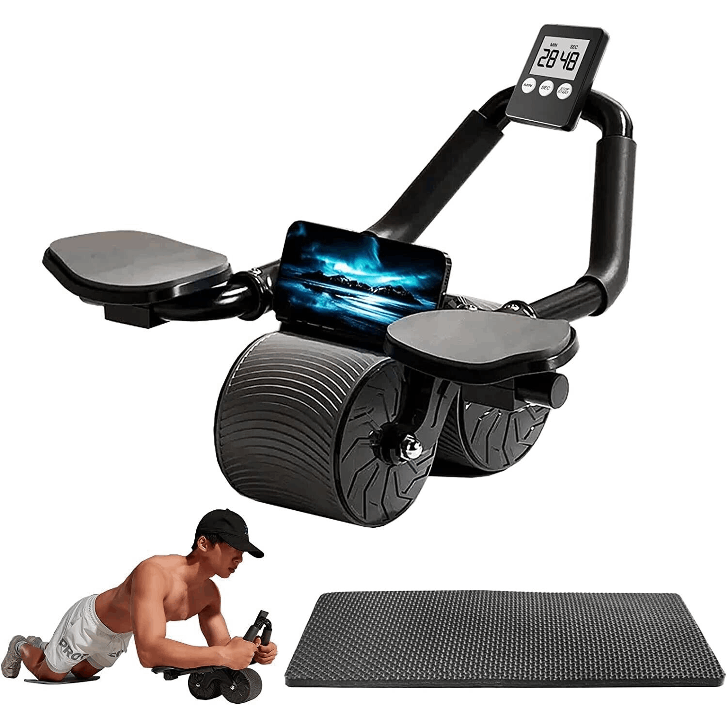 Ab Wheel Roller for Core Strength Training, Non-Slip Abdominal Exercise Wheel with Knee Pad for Home Gym, Effective Ab Roller for Men & Women to Build Six-Pack Abs & Strengthen Core Muscles