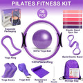 Silicone Pilates Exercise Set 16-Piece – Pilates Rings, Resistance Bands, Yoga Ball & Accessories for Home Yoga & Daily Fitness Workouts – Pink & Purple
