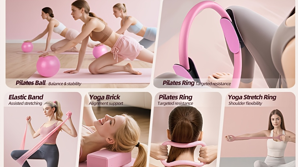 Pilates Kit for Women 14-in-1 – Pilates Ring, 2 Balls, 5 Resistance Bands & Yoga Block for Full Body Core & Flexibility Training, Portable Home Pilates Set