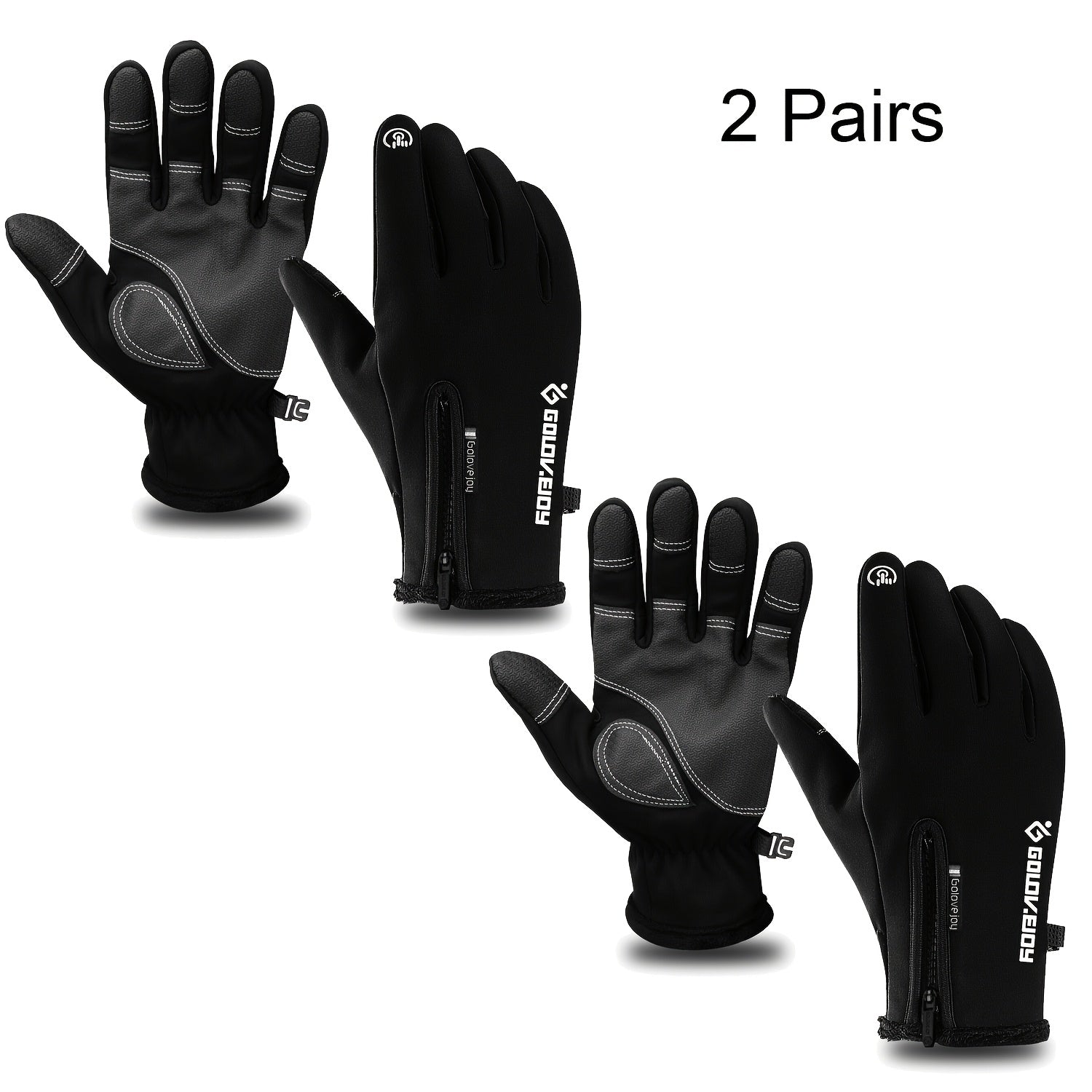 Windproof Knit Gloves for Outdoor Riding & Skiing – 2 Pairs Full-Finger Slip-Resistant Winter Gloves | 100% Polyamide Warm Gloves for Men & Women | S M L XL XXL | Black Gray