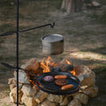 Campfire Grill Grate with Hanging Pole – Height Adjustable, 360° Rotation, 48" Thick Steel Pole, Swivel Grate Ring for Kettle, Dutch Oven & Pan – Portable Open Fire Cooking Grill for Camping & Outdoor