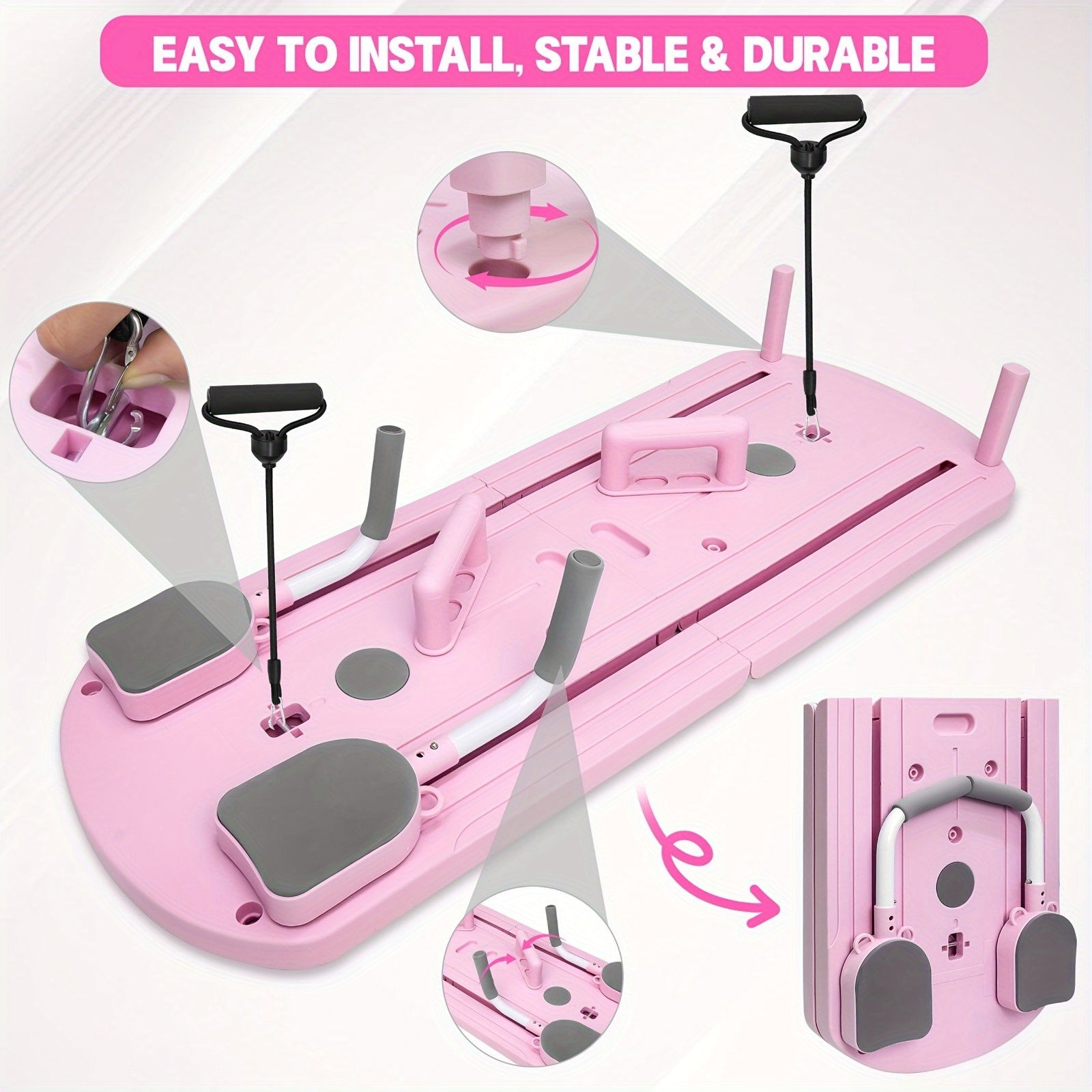 Foldable Pilates Board 8-in-1 with Resistance Bands – Anti-Slip Yoga Push-Up Board for Core Strength, Balance, Fat Burning & Full Body Home Gym Training