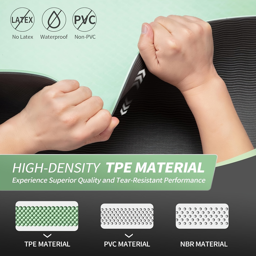 TPE Yoga Mat Non-Slip 72 x 24 Inch – Eco-Friendly Exercise Mat with Carrying Strap for Women & Men, Extra Thick Cushioning for Yoga, Pilates, Stretching & Floor Workouts