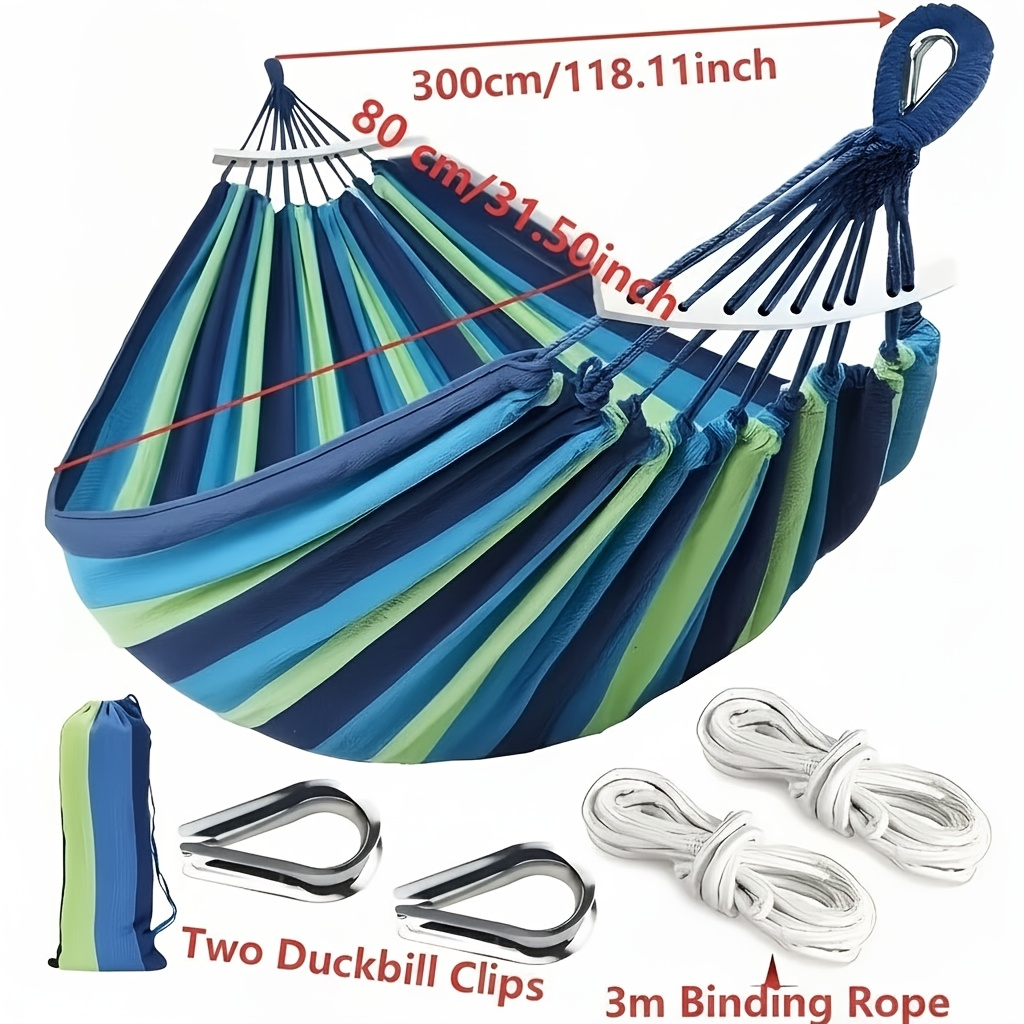 Outdoor Woven Hammock with Wooden Spreader Bar – Thickened Nylon Rope, Single or Double Size – Hanging Chair Swing Bed for Garden, Courtyard, Park & Balcony (No Frame Included)