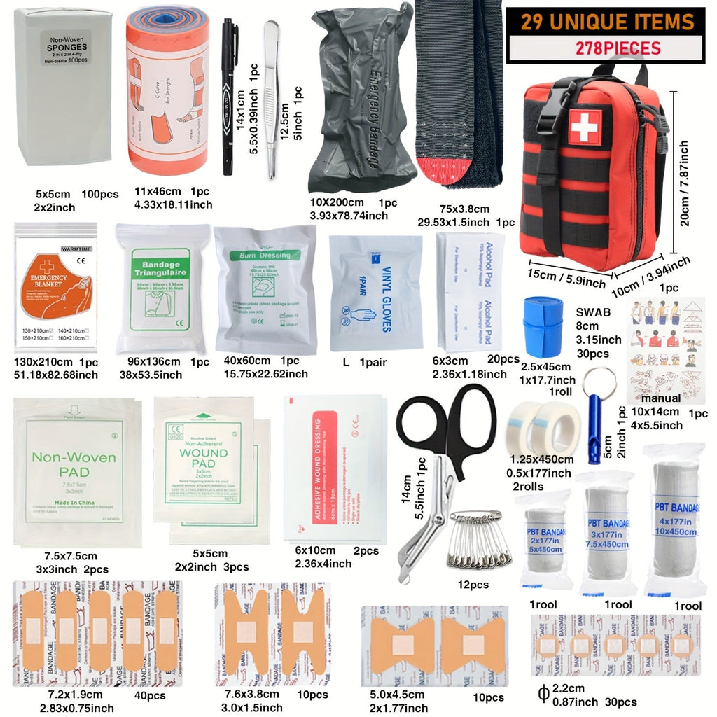 Tactical IFAK Kit 278 Piece Outdoor Emergency First Aid Set Hiking